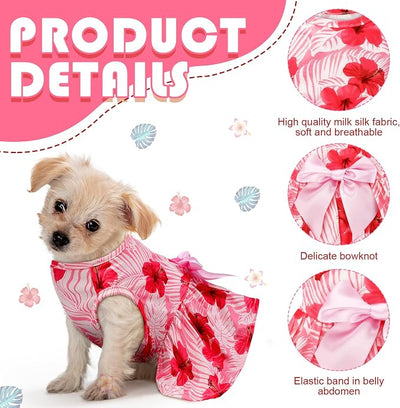 LEIFIDE 8 Pcs Summer Themed Hawaii Dog Dresses Holiday Flamingo Fruit Floral Pattern Pet Skirts Hawaii Puppy Princess Dresses Outfits Bowknot for Girl Dogs Cats Beach(Small)