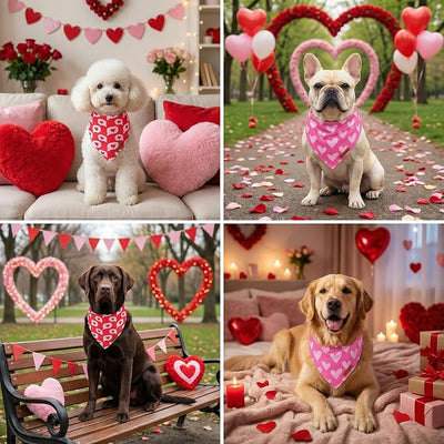 PTDECOR Valentine Dog Bandana, Reversible Love Letter Heart Valentine Pet Scarf, Premium Durable Fabric, Red Pink Bandanas for Medium Large Dogs (Large)