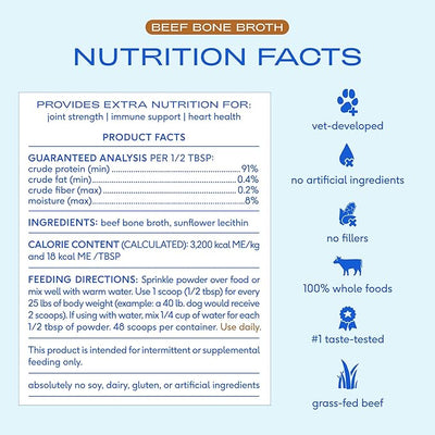 Native Pet Bone Broth for Dogs - Made with Real Beef Bone Broth, Dog Food Toppers for Picky Eaters - Provides Extra Hydration & Nutrition for Joint Strength, Immunity & Heart Health-48 Scoops