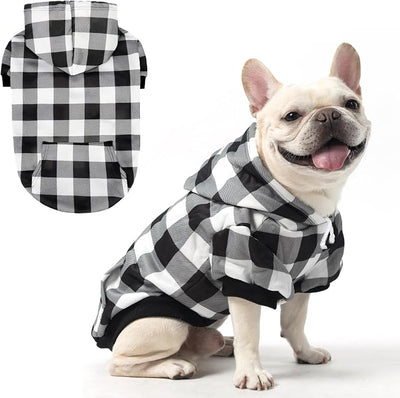 KOOLTAIL Plaid Dog Hoodie for Small Medium Large Dogs - Pet Clothes Sweater with Hat and Pocket for Cold Weather Winter, Warm Soft Hooded Sweatshirt Coat Outfit for Puppy Cats Girls Boys White M