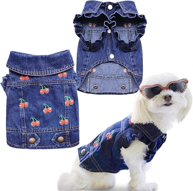 SILD Pet Clothes Dog Jeans Jacket Cool Blue Denim Coat Small Medium Dogs Lapel Vests Classic Puppy Hoodies (XL, Cherry)