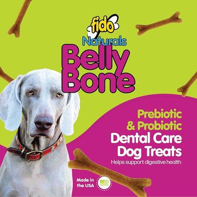 Fido Belly Bones for Dogs, Medium - 8 Count, Pack of 3 - Yogurt-Flavor Dental Treats for Medium Dogs - Plaque & Tartar Control for Fresh Breath - Digestive Support - Made in USA (24 Total)