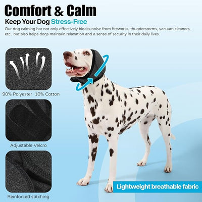 Dog Ear Muffs Wrap for Hematoma, Bathing, Drying, Swimming & Noise Anxiety Relief- Elastic Waterproof Ear Protection with Calming Hoodie Design for Grooming