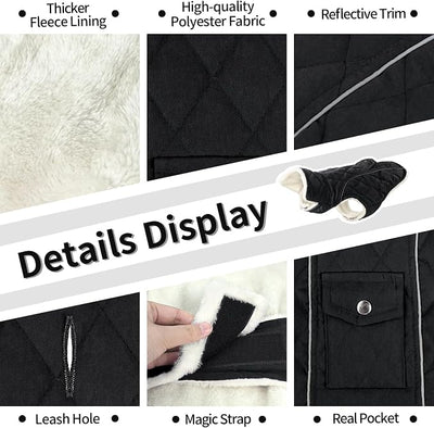 Malier Dog Winter Coat, Windproof Dog Cold Weather Coats with Real Pocket, Winter Extra Warm Pet Coat Fleece Jacket Reflective Clothes for Small Medium Large Dogs and Puppy (Black, XXX-Large)