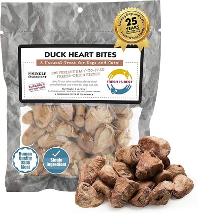 Fresh Is Best Duck Heart Freeze Dried Dog Treats – Raw Freeze Dried Cat Treats in Resealable Zipper Bag – High-Protein for Dogs & Cats – Made in The USA