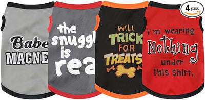 Elevate Your Pet's Seasonal Style with Playful Panache: 4-Piece Set of Dog Shirts Featuring Hilarious Printed Patterns for Airy Comfort in Summer and Fall Classic Set 1 Medium