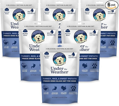 Under the Weather Bland Diet for Dogs | Easy to Digest for Sick Dogs |Always Be Ready| Contains Electrolytes - All Natural Freeze Dried 100% Human Grade Meats| 6 Pack- Rice Turkey & Sweet Potato - 6oz