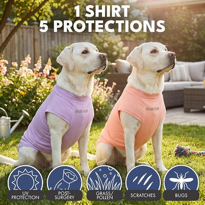 Spark Paws Sunblock Dog T-Shirt, SPF30 Protection, Lightweight Breathable Quick Dry for Dogs with Sensitive Skin - Purple & Peach (Set of 2) - 4XL