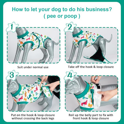 Dog Surgery Recovery Suit,Female Male Dog Onesie for Spay Neuter,Substitute E-Collar & Cone,Anti-Licking Breathable Onesie for Small Medium Large Dogs,Dinosaur XXL