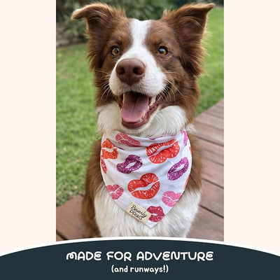 Snap-On Dog Bandana for Small Medium Large Pets, Dogs Cats Adjustable Handkerchief Scarf for Girl & Boy, Funny Cute Puppy Apparel & Accessories (Kisses, Medium)