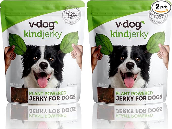 V-dog Kind Jerky - 100% Vegan Jerky Dog Treats - Plant Based Protein and Superfoods - 8 Ounce - All Natural - Made in The USA,(Pack of 2)