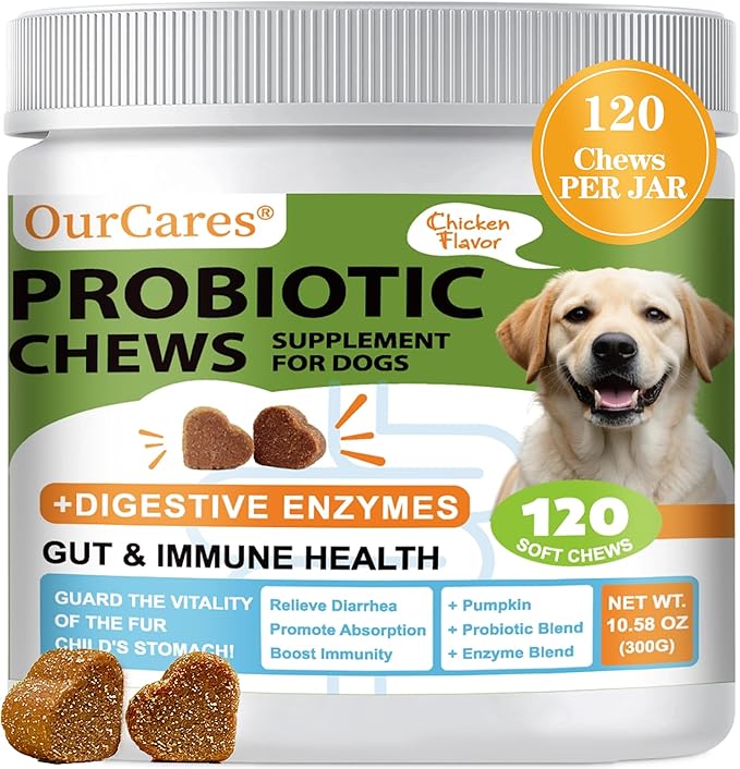 Probiotics for Dogs - Dog Probiotics for Digestive Health - 40 Billion CFU Dog Probiotic FOS Enzymes Pumpkin - Daily Gut Health for Sensitive Stomach Diarrhea Relief, Chicken Flavor, 120Ct