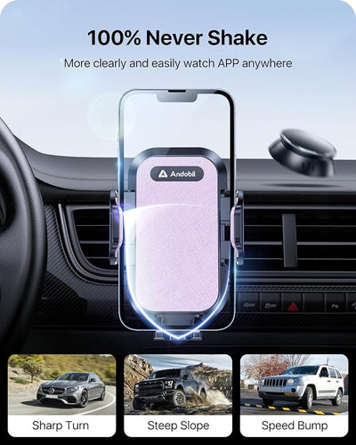 andobil Car Phone Holder, 2026 Military-Grade 89bs Strongest Suction Phone Holders for Your Car Dashboard/Windshield/Vent Easy Clamp Cellphone Holder Truck Stand for iPhone 17 16 15 Pro Max, Purple