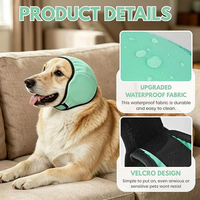 Waterproof Dog Ear Covers No Flap Ear Wraps for Dogs Bath,Grooming & Drying,Noise Protection Ear Muffs Anxiety Relief,Adjustable Calming Hoodie Shower Cap for Hematoma(Mint Green,M)