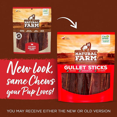 Natural Farm Beef Jerky Gullet Sticks Flat - 5-Inch (20-Pack), Grass-fed Beef, Glucosamine & Chondroitin, Rich Flavor, Highly Digestible, Chewy Yet Tender