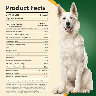 Ocu-GLO PB Vision Supplement for Medium & Large Dogs – Easy to Administer Powder Blend with Lutein, Omega-3 Fatty Acids, Grape Seed Extract & Antioxidants to Promote Eye Health, 90ct Powder Capsules