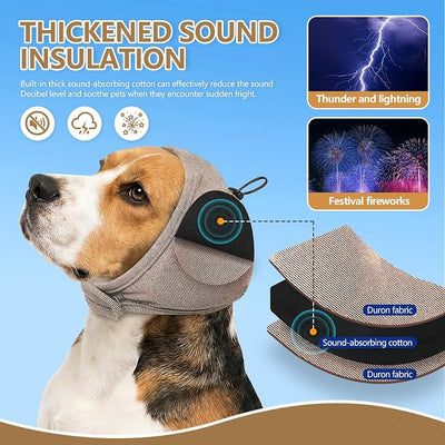 JOHNBOLIN Dog Ear Muffs - No Shake Ear Wrap & Quiet Calming Hoodie, Adjustable Head Snood Cover for Dogs, Noise & Anxiety Relief, Hematoma Protection for Grooming, Drying, Fireworks (Light Brown, L)