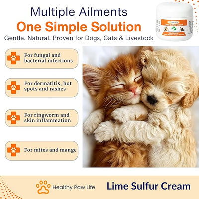 Healthy Paw Life Lime Sulfur Cream – Fast-Acting Mange, Ringworm & Itch Relief for Dogs, Cats, Horses, Livestock | Soothes Hot Spots, Redness & Dermatitis | Gentle, Safe, and Effective (2 oz)