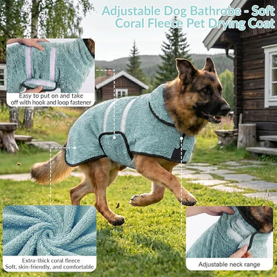 Bienbee Dog Bathrobe, Quick Drying Super Absorbent Pet Robes for Small Medium Large Dogs, Drying Coat for After Bath & Swim, Warm & Cozy Dogs Towels, Dog Puppy Bath Supplies, Light Green M