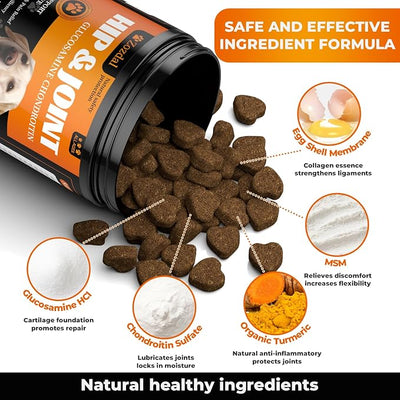 Dog Hip & Joint Supplement, 180 Chicken Chews - Glucosamine Chondroitin MSM Turmeric for Large Breed & Senior Dogs
