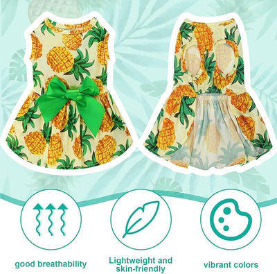 LEIFIDE 8 Pcs Summer Themed Hawaii Dog Dresses Holiday Flamingo Fruit Floral Pattern Pet Skirts Hawaii Puppy Princess Dresses Outfits Bowknot for Girl Dogs Cats Beach(Large)