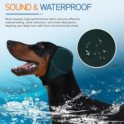 Dog Ear Muffs & Swim Cap and No Shake Ear Wrap for Bathing, Hematoma, Drying & Noise Anxiety Relief - Elastic Waterproof Ear Protection with Calming Hoodie for Grooming