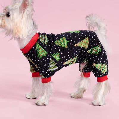 Fitwarm Christmas Tree Dog Pajamas, Christmas Clothes for Small Dogs Boy Girl, Holiday Pet Outfit, Black, Red, Green, Yellow, Medium
