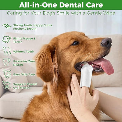 Dog Teeth Cleaning Wipes, Dog Tooth Brushing Kit for Dogs & Cat, Dog Dental Wipes, Cat Wipes, Dog Toothbrush and Toothpaste Alternatives (60 Counts)