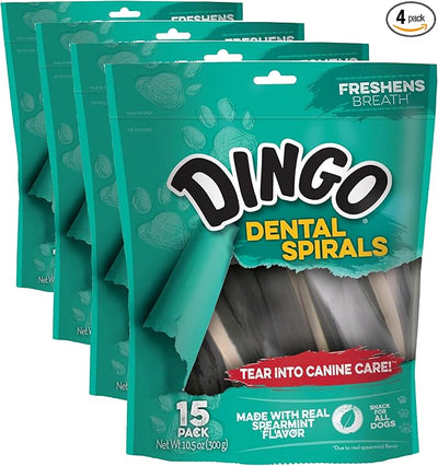 Dingo Dental Sticks for Tarter Control and Freshening Breath, Made with Real Chicken, Great Treats for Small, Medium, and, Large Dogs 15-Count, 10.5 Ounce (Pack of 4)