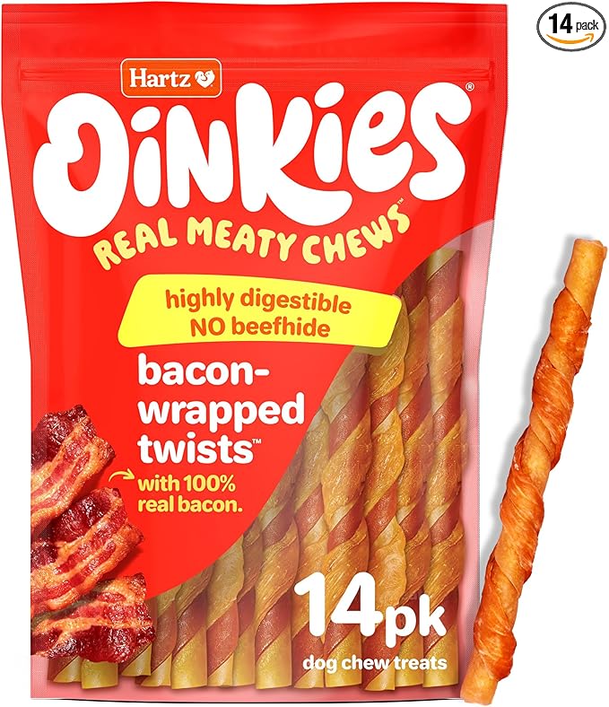 Oinkies Bacon Wrapped Twists, Real Meaty Chews, 14 Count