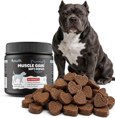 High Calorie Dog Muscle Builder Chews for Underweight Breeds, 100 Ct | For skinny and active dogs, stops bowl refusal, 800mg whey protein per serving, garbanzo flour for stable digestion