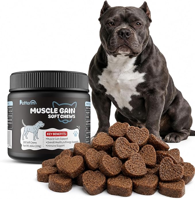 High Calorie Dog Muscle Builder Chews for Underweight Breeds, 100 Ct | For skinny and active dogs, stops bowl refusal, 800mg whey protein per serving, garbanzo flour for stable digestion