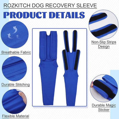 Dog Leg Sleeve to Cover Wounds Anti Licking Elbow Blue L | 95% Cotton, Breathable Fabric, Ease of use, Keep Bandage Covered, Wound Covered, Skin Problems