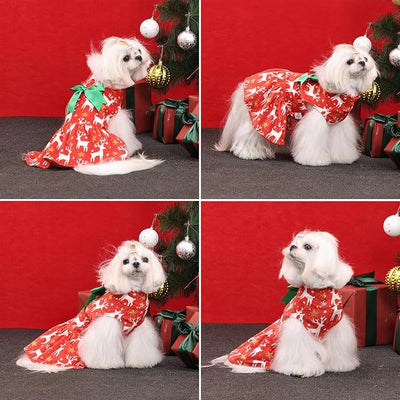 CuteBone Turtleneck Dog Velvet Dress Christmas Puppy Skirt Costume Pet Clothes Cat Apparel with Bow Hair Rope for Small Dogs CVD24XXS
