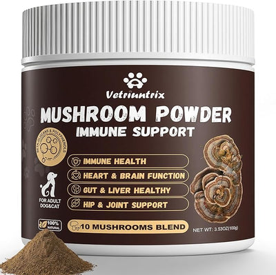 Organic Turkey Tail Mushroom for Dogs 100g - Over 50% Beta Glucan - 10-in-1 Mushroom Powder for Immune & Gut Support - Dog Mushroom Supplements for Lumps and Bumps - Chicken Flavor