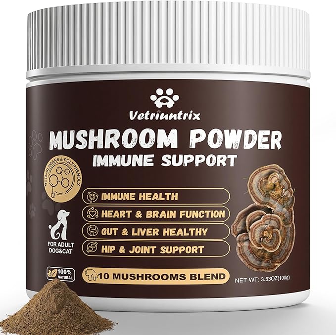 Organic Turkey Tail Mushroom for Dogs 100g - Over 50% Beta Glucan - 10-in-1 Mushroom Powder for Immune & Gut Support - Dog Mushroom Supplements for Lumps and Bumps - Chicken Flavor
