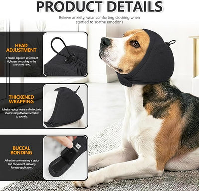 JOHNBOLIN Dog Ear Muffs - No Shake Ear Wrap & Quiet Calming Hoodie, Adjustable Head Snood Cover for Dogs, Noise & Anxiety Relief, Hematoma Protection for Grooming, Bath, Drying, Fireworks (Grey, S)