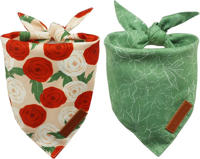 Realeaf Spring Dog Bandanas 2 Pack,Floral Pet Scarf for Boy and Girl, Premium Durable Fabric, Seasonal Bandana for Dogs (Small)