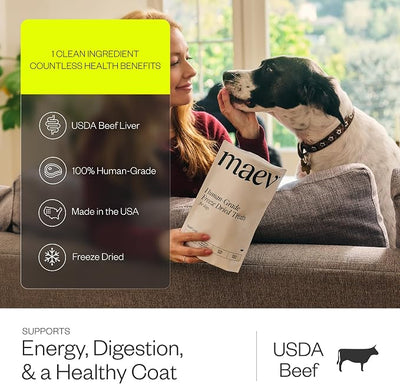 Maev Freeze Dried Beef Liver Dog Treats | 100% USDA Certified | Raw, Single-Ingredient | Healthy, Human-Grade Dog Snacks | Perfect for Training & Sensitive Diets (Pack of 3)