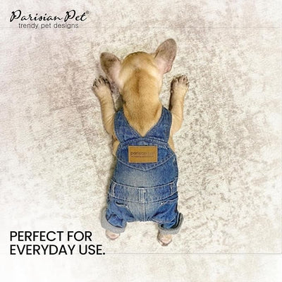 Parisian Pet Dog Overalls - Blue Denim Dog Clothes - Breathable Sling Puppy Jumpsuit - Durable and Trendy Overalls for Dogs - Comfortable Jeans Dog Clothes for Large Dogs - Classy Pet Apparel