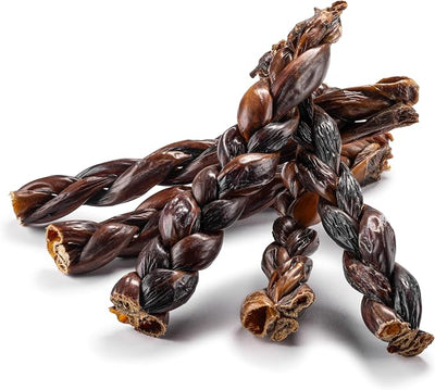 Jack&Pup Braided Gullet Sticks for Dogs | 12" Esophagus Dog Treats | Single Ingredient Beef Sticks (5 Ct)