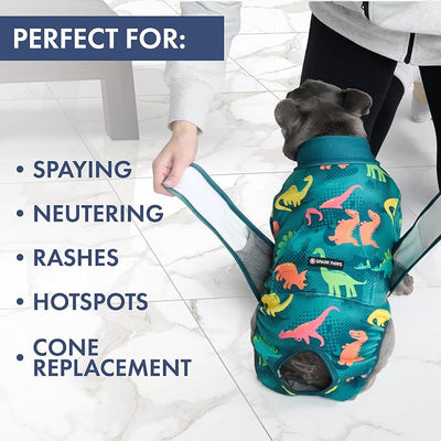 Spark Paws Dog Surgery Recovery Suit – Dog Recovery Suit After Surgery, Anti-Lick Dog Onesie, Abdominal Wound Protector, Soft Cone Alternative for Spay Neuter Male Female Pet Recovery - Dinosaurs, 2XL