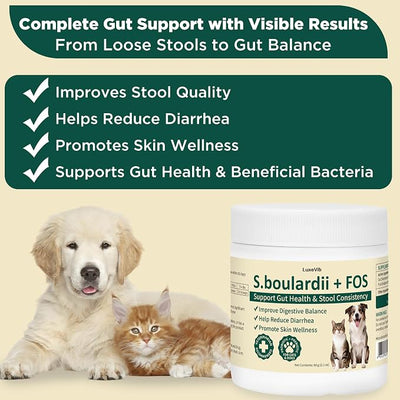 S.boulardii + FOS Pet Probiotic Powder for Dogs and Cats, 6.7 Billion CFU, Gut & Immune Support, Loose Stool & Digestive Upset Relief, Improves Stool Consistency, Skin Health, Veterinarian Recommended