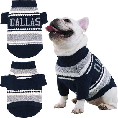 Dallas Small Dog Sweater Football Theme Turtleneck Knit Dog Sweaters for Small Pets Warm Winter Cat Dog Clothes