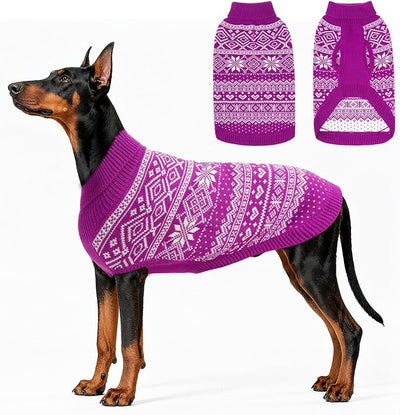 HOMIMP Dog Sweater Argyle - Warm Winter Clothes Puppy Soft Coat, Ugly Dog Sweater for Small Medium and Large Dogs, Pet Clothing Boy Girl, Purple 2XL