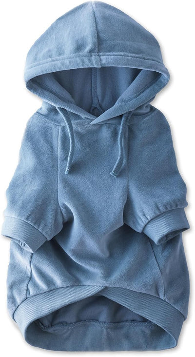 Pet Passion Cooper II Organic Cotton Velour Dog Hoodie Pet Coat for Small, Medium and Large Dogs, Faded Denim, XX-Small (4-7 lbs)