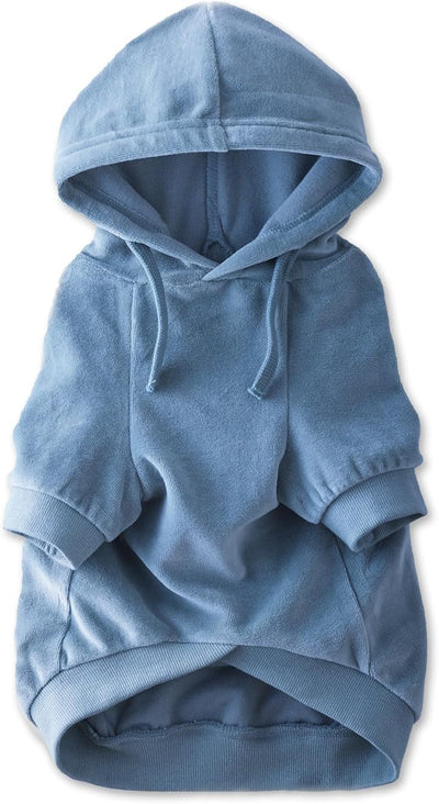 Pet Passion Cooper II Organic Cotton Velour Dog Hoodie Pet Coat for Small, Medium and Large Dogs, Faded Denim, X-Small (5-12 lbs)