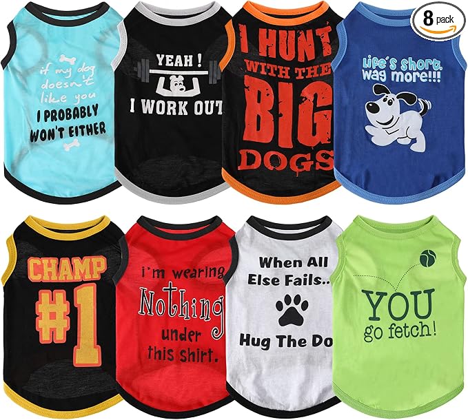 Saintrygo 8 Pieces Dog Shirts Pet Printed Clothes with Funny Letters Summer Pet T Shirts Cool Puppy Breathable Dog Outfit Soft Sweatshirt Cats(Cute Pattern,Large)