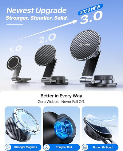 andobil 3rd Gen Tesla Phone Mount 【Upgrade Adhesive & Upgrade Stongest Magnet】 Phone Holder for Tesla New Model Y Juniper Model 3, 360° Adjustable Tesla Phone Holder fits iPhone 17 16 15 14 Pro Max