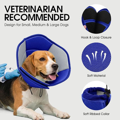 Dog Cone - Soft Cone for Dogs to Stop Licking, Pet E-Collar Alternative After Surgery, Adjustable Pet Recovery Collar for Wound Healing, Blue Small
